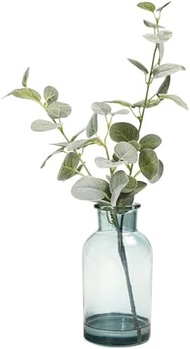 19" Artificial Eucalyptus Stems in Glass Vase with Faux Water by EVERLNESTIO