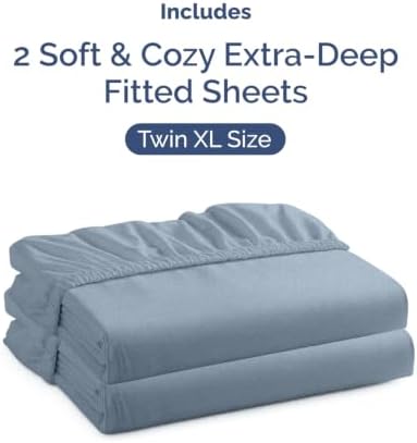 CGK Linens 2 Pack Extra Deep Twin XL Fitted Sheets - Heathered Blue - Image 4