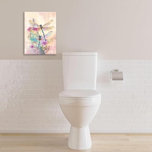 Dragonfly Bathroom Pictures Wall Art, Floral Bathroom Wall Decor, Framed Painting Canvas Artwork for Bedroom Living Room Decorations 20" L x 16" W - Image 5