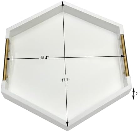 Serving Tray with Polished Metal Handles, Hexagon Coffee Table Tray, Modern Rectangle Decorative Tray, Large Ottoman Tray, Perfect for Storage and Display (White Hexagon) - Image 5