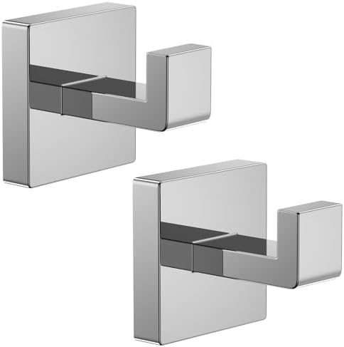 Kruodop 2 PCS Towel Hooks for Bathroom, Wall Mount Towel Holder, Black Matte Wall Robe Hook,Square Stainless Steel Door Hanger Towel Hook for Kitchen, Bedroom,Hotel,Pool,Coats（Silver） by Kruodop