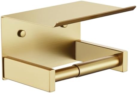 KOKOSIRI Roll Paper Holder Spring Loaded Tissue Paper Holder Bathroom Toilet Roll Holder with Shelf Wall Mounted Stainless Steel Brushed Gold B2012BG by KOKOSIRI