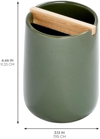 iDesign Ceramic Earth Collection Toothbrush Holder, Moss/Natural Wood - Image 2