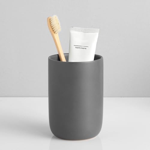 Toothbrush Holders for Bathrooms - 1 Cups Ceramic Toothbrush Toothpaste Holders, Grey Bathroom Tumbler Cups Reusable Toothbrush Mouthwash Cup, Bathroom Counter Organizer. by BSDISP