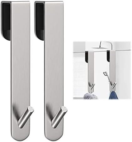 Shower Door Hook, Extended Length Frameless Shower Door Hook (7 Inches), Heavy-Duty Bathrobe Towel Stainless Steel Hook, No Drilling or Adhesive Required, 2-Pack, Silver - Image 2