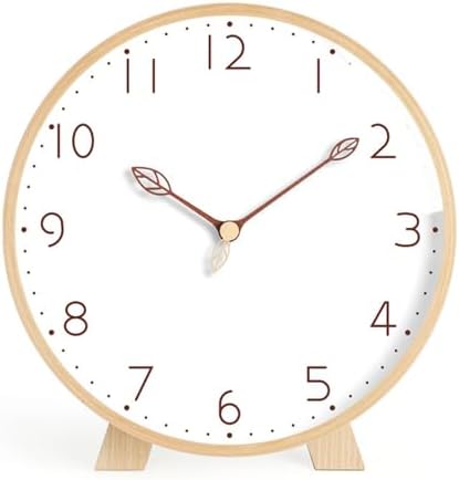Maxspace Table Clock,Silent Non-Ticking Wooden Desktop Clock,Battery Operated Decorative Desk Clock for Living Room Office Bedroom Decor (Log+White) by Maxspace