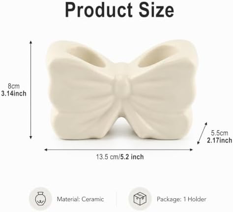 White Bow Toothbrush Holder, Ceramic 2-Slot Toothbrush and Toothpaste Organizer, Cute Bathroom Counter Storage Rack for Toothbrushes, Floss, Razors & Daily Oral Care Items - Image 2