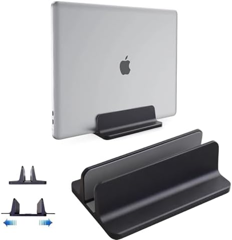 Vertical Laptop Stand Holder, Desktop Aluminum Stand for MacBook with Adjustable Dock Size, Fits All MacBook, Surface, Chromebook and Gaming Laptops (Up to 17.3 inches), Black by Acrebow