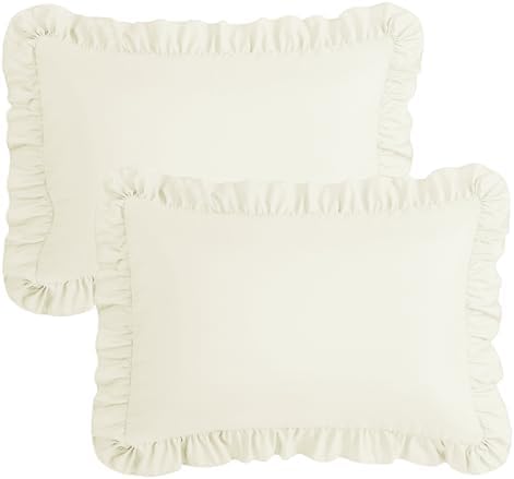 KKJIAF Ruffle Pillow Cases King Size Set of 2, Beige - Image 7