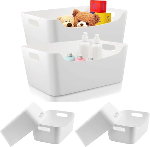 Ytteve 6-Pack Mixed Size White Plastic Storage Bins – Includes 2 Large (13"x9.5"x5.7") & 4 Medium (9.5"x6.7"x4.1") – Versatile Shelf Organizers for Kitchen Pantry, Closet, Bathroom, Office & Cabinet by Ytteve