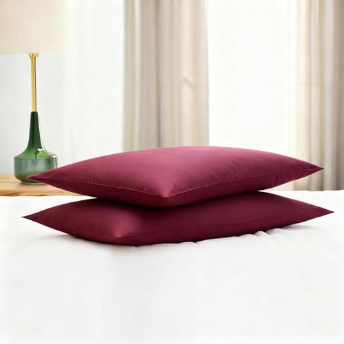 Flat Ultra Thin Bed Pillows Standard Size Pillow Set of 2 Extra Soft Down Alternative for Stomach Back Sleeper Burgundy 20x26inches - Image 4