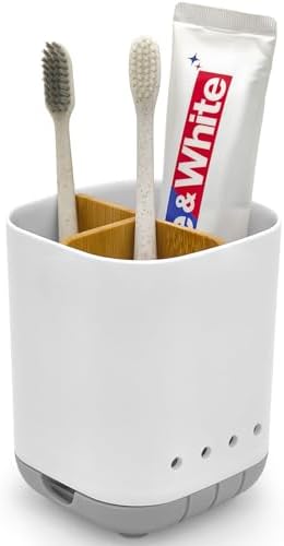 Toothbrush Holder with Bamboo Divider,Detachable for Easy Cleaning Bathroom Countertop Organizer,Plastic 3 Slots Electric Toothbrush and Toothpaste Holders Storage Caddy for Bathroom Vanity,Sink(Grey) by Scartink
