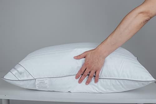Goose Feather Down Bed Pillow for Sleeping, Hotel Collection Queen Size Soft Bed Pillow,100% Cotton Cover Queen Size Stripe White 1 Pack by Eastwarmth