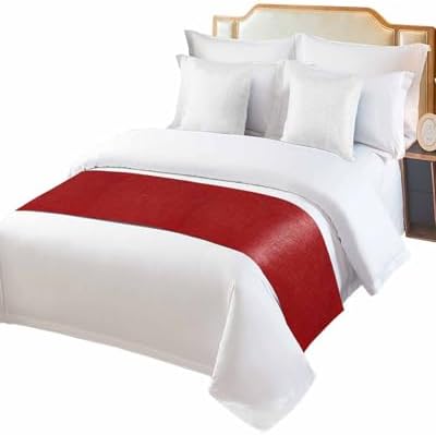 Farmhouse Red Linen Bottom Bed Runners for Bedroom Hotel,Decorative Bedding Scarf Vintage Burlap Christmas Bed End Blanket Bedding Runner Scarves for Queen Size Bed,94x20in - Image 2