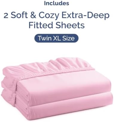 CGK Linens 2 Pack Extra Deep Twin XL Fitted Sheets - Light Pink - Image 4