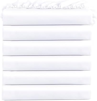 FreshCulture Twin Fitted Sheets, Bulk Pack of 6, Deep Pocket, Soft Microfiber Bottom Sheets for Home, Salons, Hotels, Twin Size Fitted Sheets Only (White) by FreshCulture