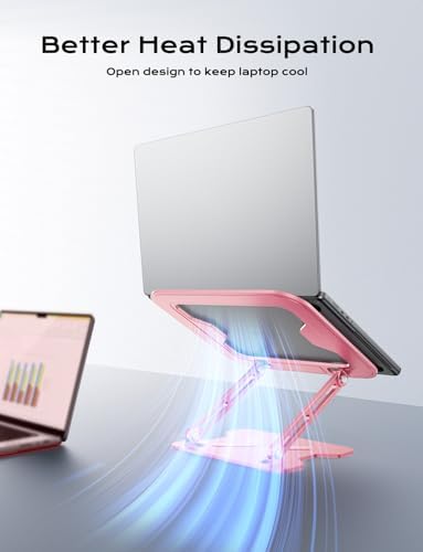 JCZT Adjustable Laptop Stand for Desk, Metal Foldable Laptop Riser, Pink - Image 6