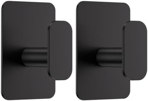 Large Heavy Duty Wall Hooks - 26lb Max, Stainless Steel Adhesive Towel Hooks for Hanging Towel, Coat, Robe, Hat, Sticky Towel Holder for Wall Mount in Bathroom, Shower, Kitchen (Black, 2 Pack) by Eowihor