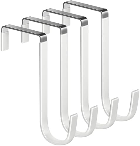 Single Over Thick Front Door Steel Hooks 4 Pack Fit 2" Door 5.5" White by Mars-Rock