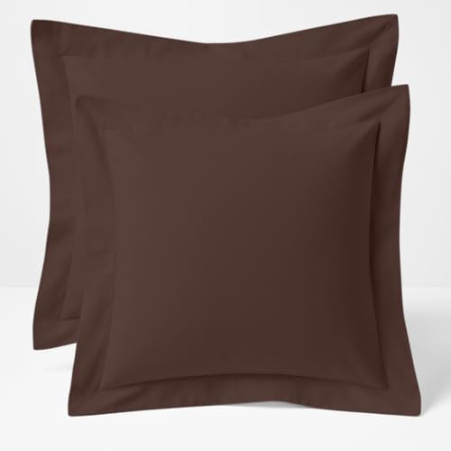 2 Pack Euro Pillow Shams 28x28 – 600 Thread Count 100% Organic Cotton Brown Square Pillow Covers with 2 Inch Flange, Soft & Smooth Premium Hotel-Quality Pillowcases Set of 2 by Cotton+Metrics+Linen