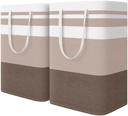 HomeHacks 2 Pack Large Laundry Baskets, Laundry Hampers Bags (Khaki 75Lx2) by HomeHacks