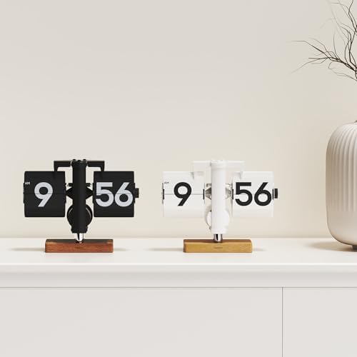mooas Classic Modern Wood Mini Flip Desk Clock (Black), Retro Vintage Analog Design Auto Flip Clock Table Clock Large Number Battery Powered, Ideal for Home Office School Hotel Café - Image 6