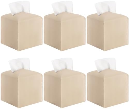 6-Pack Square Tissue Box Cover Holder, Beige PU Leather Decorative Covers for Living Room, Bathroom, Office & Car by VZZNN