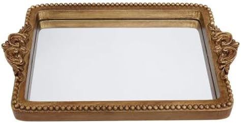 Hanna Roberts Vintage Gold Tray with Mirror Glass Base | Card Holder for Guests During Occasions and Events or Decorative Home and Vanity Organizer (Gold) by HannaRoberts