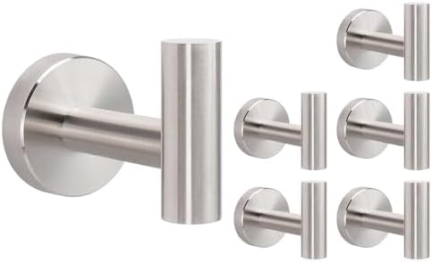 Livabber Bathroom Towel Hooks, 304 Stainless Steel Robe Shower Hooks Wall Mounted, Heavy Duty Towel Hangers for Bathroom Kitchen Bedroom (6 Pack, Brushed Nickel) by Livabber