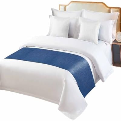 Retro Farm Linen Flax Bed Runners for Bedroom Hotel,Decorative Bedding Scarf Blue Solid Color Ocean Bed End Blanket Bedding Runner Scarves for Queen Size Bed,94x20in - Image 2