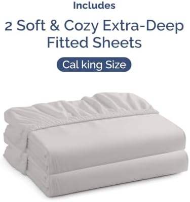 CGK Linens 2 Pack Extra Deep Cal King Fitted Sheets - French Grey - Image 4