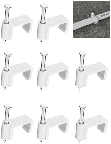 Jadaol Cable Clips 200Pcs 8mm Nail in Clips for Flat Ethernet Cables Wall Clips Cable Tacks Electrical Wire TV Cable Speaker Wire Coax Clips Cable Nails for Cords Cat5/Cat5e/Cat6/Cat7 RJ45 Cord Clips by Jadaol