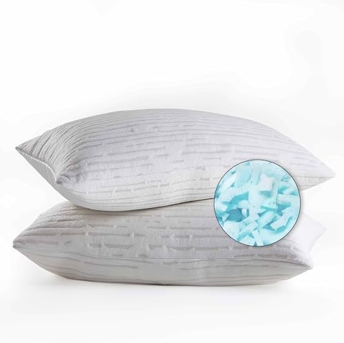 Clara Clark Memory Foam Pillows 2 Pack, Queen Size Bed Pillows for Sleeping, Adjustable Pillow Shredded Memory Foam Filling for Back Stomach & Side Sleeper, CertiPUR-US, Washable Bamboo Rayon Cover by ClaraClark