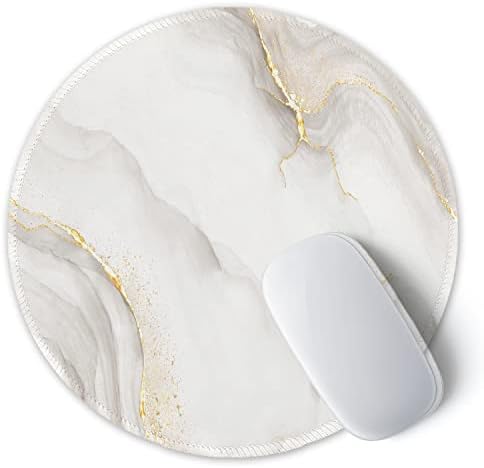 ITNRSIIET Round Mouse Pad with Stitched Edge Premium-Textured Waterproof Non-Slip Rubber Base Desktop Protection Mat Diameter 8.7 inches, White marbling - Image 2