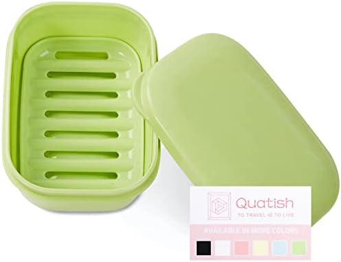 Quatish Leakproof Soap Dish with Lid & Draining Layer, Shatterproof Travel Bar Soap Holder Case Container, Portable Travel Size Toiletries Essentials for Camping, Gym, Bathroom, Green by Quatish