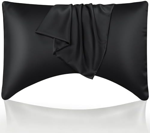Cooling Curved King Pillow Case for Sider Sleeper Breathable Cool Silky Soft Pillow Cover with Zipper for Hot Sleepers,Hair and Skin Friendly,Black,1 Pack,20x36IN by WishSmile