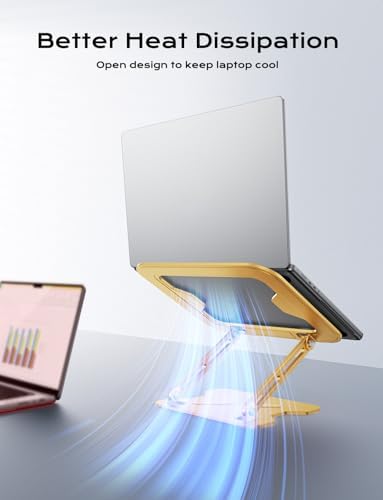 JCZT Adjustable Laptop Stand for Desk, Metal Foldable Laptop Riser, Gold - Image 6