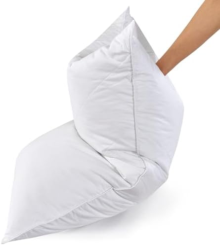 Three Geese White Goose Feather & Cotton Pillows Queen/Standard Size Set of 1- Soft 600 Thread Count 100% Cotton, Medium Firm,Soft Support, White Solid by ThreeGeese