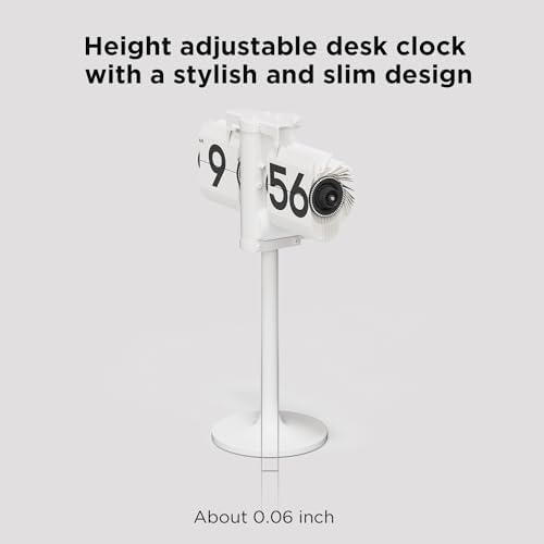mooas Standing Height Adjustable Flip Desk Clock (White), Retro Vintage Analog Design Flip Clock Standing Clock Battery Operated, for Home Living Room Office School Hotel - Image 3