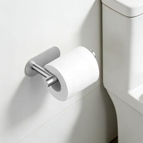 No Drill Self Adhesive Toilet Paper Holder wall Mount Towel Rack Silver - Image 3