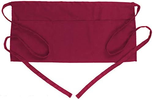 BOHARERS Waist Apron with 3 Pockets - Red Waitress Waiter Server Short Apron by BOHARERS