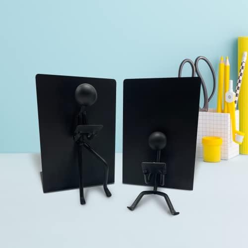 Ottimo Heavy Duty Metal Unique Office Desk Bookends for use as Bookshelf Decor, Home, Office or Kitchen Shelves. Unique, Cute and Decorative Book Stopper to Hold Books, Great Gift Idea (Black) - Image 6
