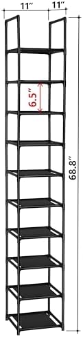FIDUCIAL HOME 10 Tiers Vertical Shoe Rack 10 Pairs Skinny Shoe Shelf - Image 3