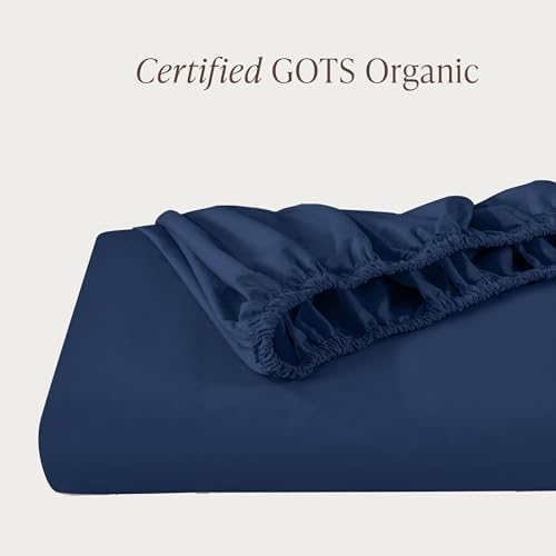 Bare Home 100% Organic Cotton Percale Fitted Sheet (Queen, Dark Blue) - Image 2