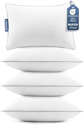 Pillows Standard Size Set of 4, Ultra Thick Down Alternative Bed Pillows,Cooling Hotel Quality Standard Pillow for Back, Stomach or Side Sleepers, Machine Washable(White,4 Pack) by Unknown