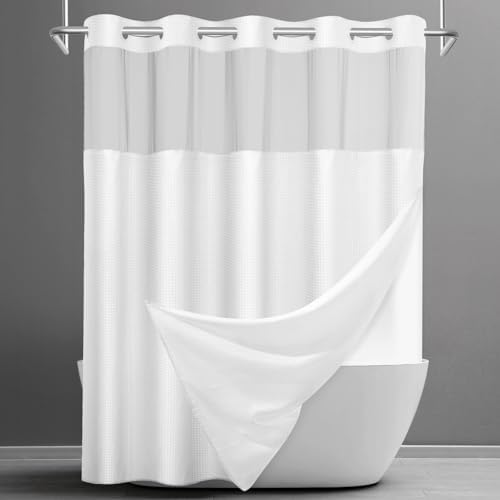 SORTTO Ringless Waffle Shower Curtain with Snap in Liner Set, 71x86, White by SORTTO