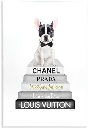 French Bulldog Fashion Books, 13 x 19 Inch Mounted Print on Wall Plaque by StupellIndustries