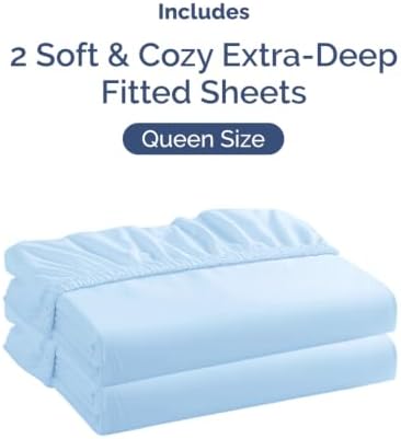 CGK Linens 2 Pack Extra Deep Queen Fitted Sheets - Light Blue - Image 4