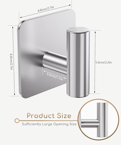 Aikzik 4 Pack Large Heavy Duty Wall Hooks - 26lb Max, Stainless Steel Adhesive Towel Hook, Shower Hooks for Hanging Towel, Coat, Robe, Wall Hook for Use in Bathroom, Kitchen and Door - Image 2