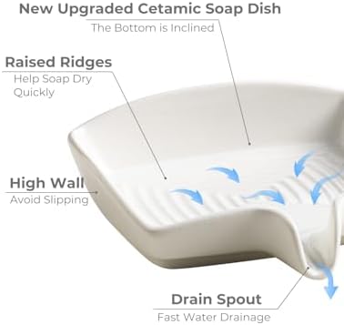 Zoeeker Soap Dish with Waterfall Design, Ceramic Soap Holder for Countertop - Image 4